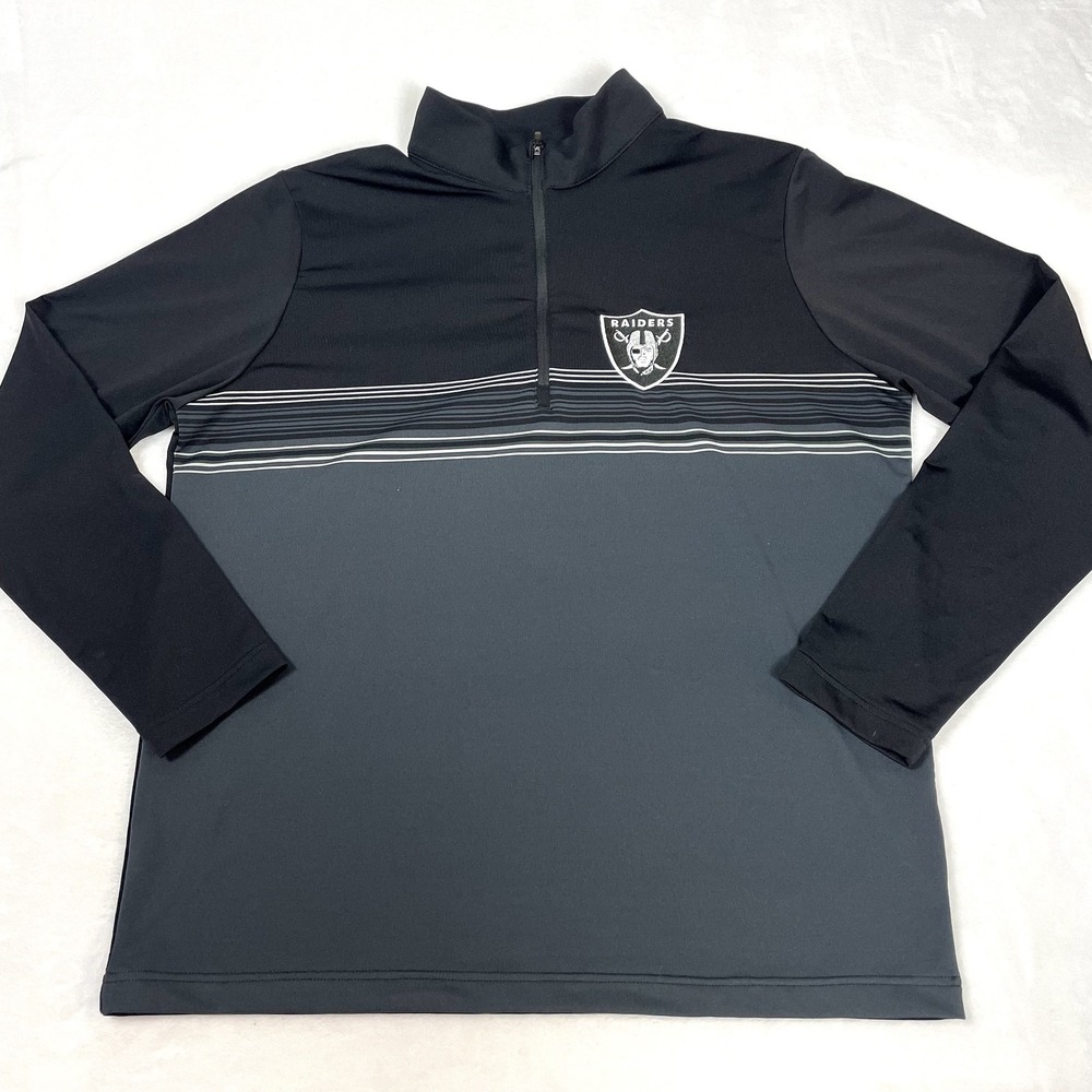 Antigua Black Raiders Embroidered Patch 1/4 Zip Long Sleeve Pullover Sweater L